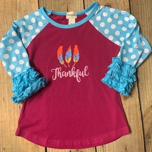 Thankful shirt with ruffle sleeves 4T